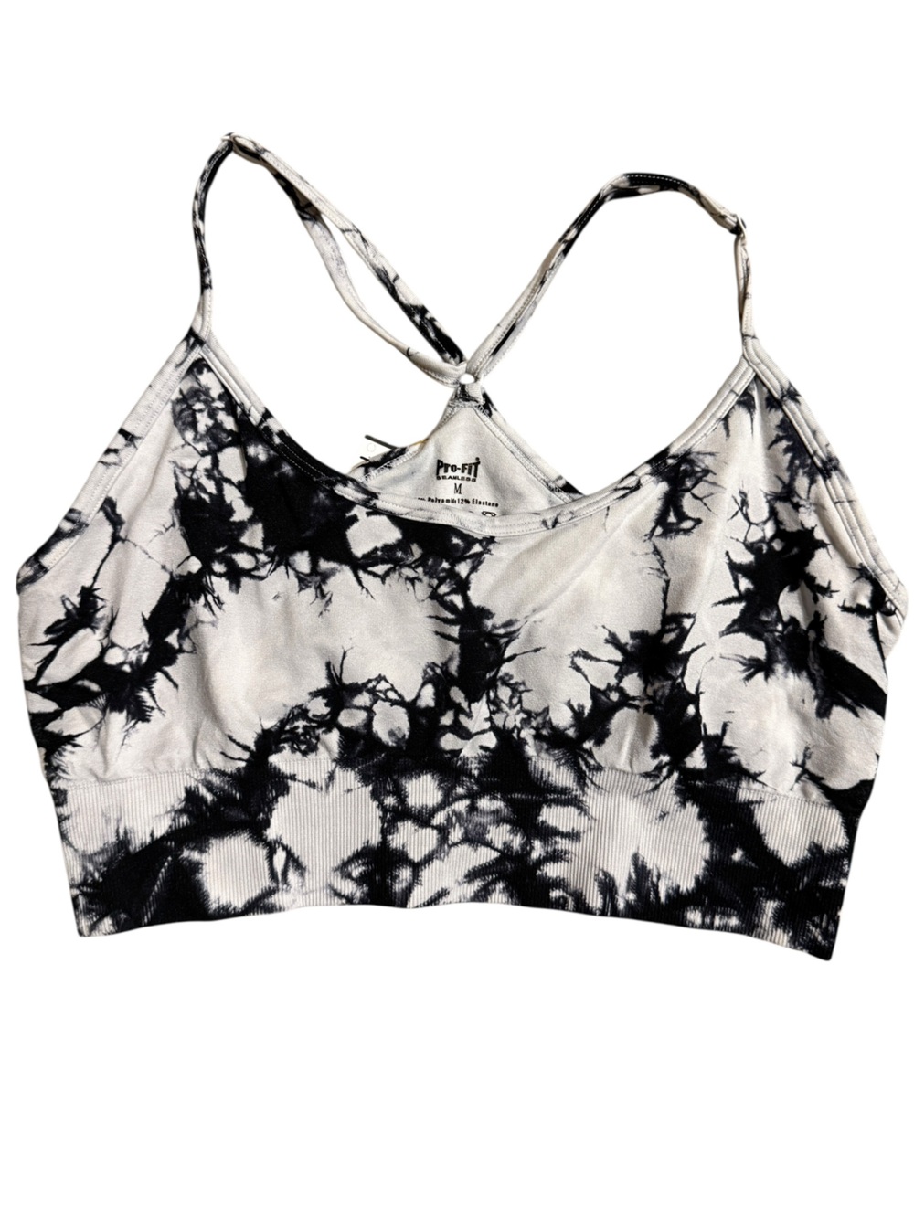 Pro-Fit Medium Black & White Tie-Dye Crossback Sports Bralette